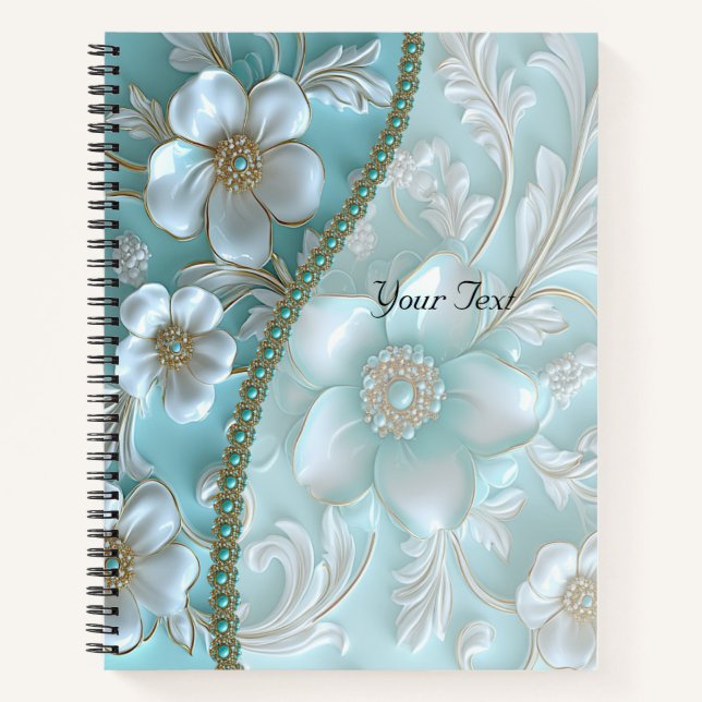 Teal White Floral Notebook (Front)