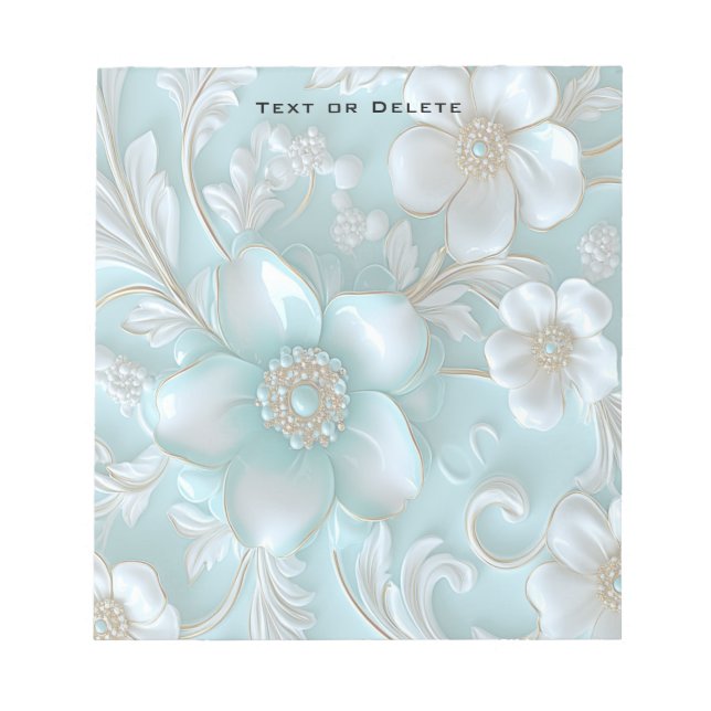 Teal White Floral Notepad (Front)