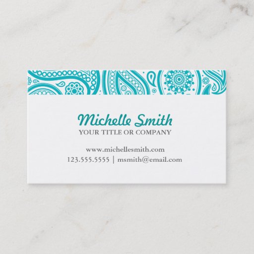 Customizable Teal White Floral Paisley Business Card Template