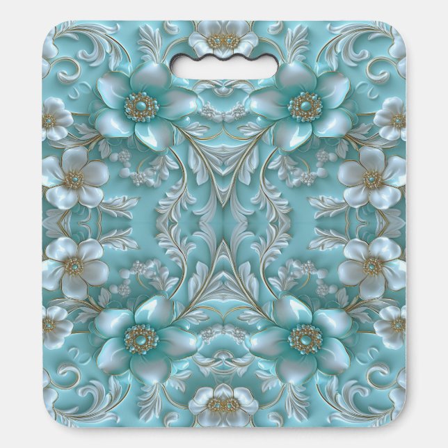 Teal White Floral Stadium Seat Cushion (Front Vertical)