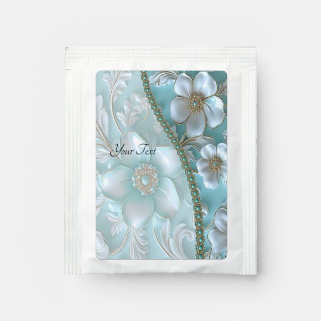 Teal White Floral Tea Bag Drink Mix (Front)
