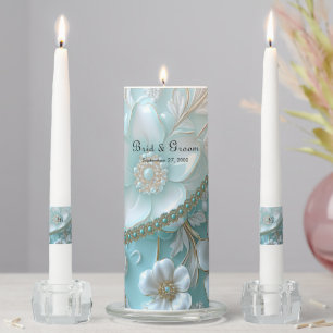 Teal White Floral Unity Candle Set