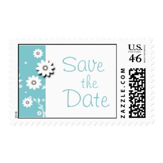 Teal White Floral Wedding Save the Date Stamps stamp