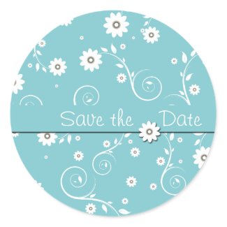 Teal White Floral Wedding Save the Date Stickers sticker