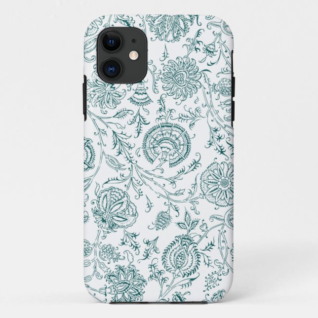 Teal & White Flower Pattern Case-Mate iPhone Case (Back)