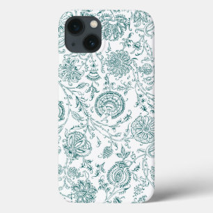 Teal & White Flower Pattern iPhone 13 Case