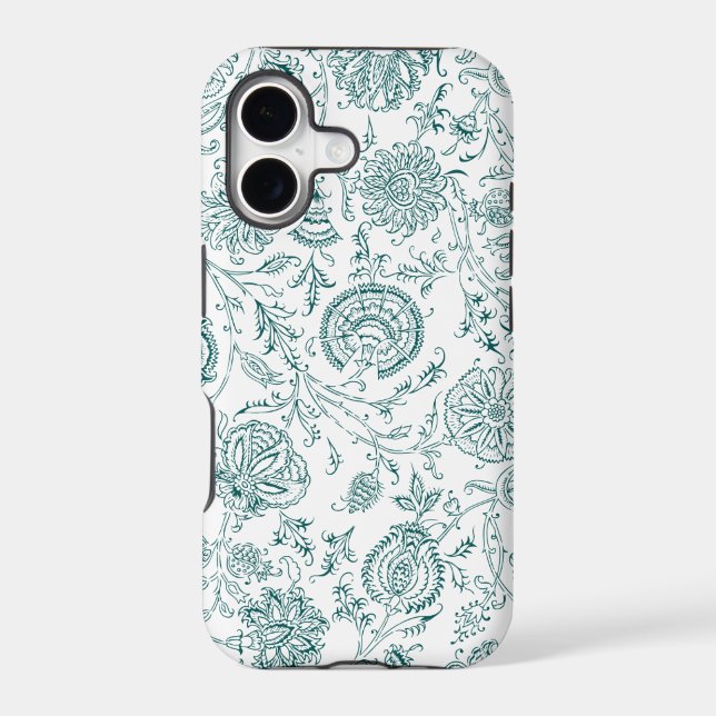 Teal & White Flower Pattern Iphone Case (Back)