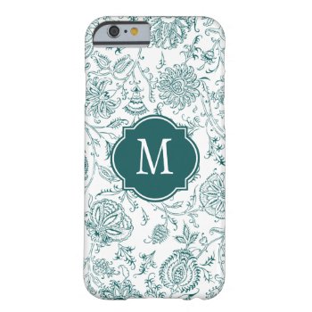Teal & White Flower Pattern Monogram Barely There Iphone 6 Case by EnduringMoments at Zazzle
