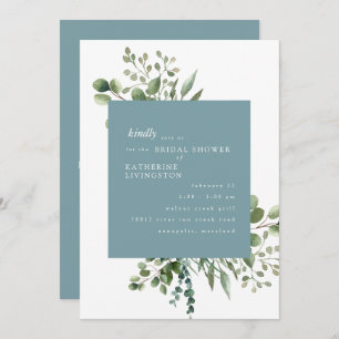 Teal & White Foliage Bridal Shower Invitation