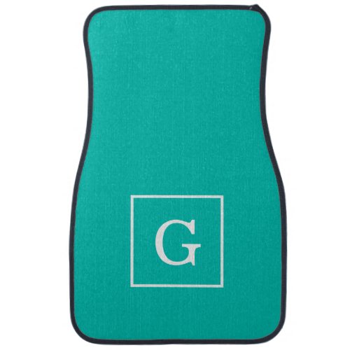 Teal White Framed Initial Monogram Car Mat