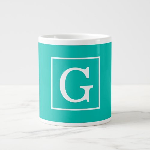 Teal White Framed Initial Monogram Large Coffee Mug