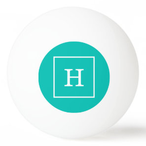 Teal White Framed Initial Monogram Ping-Pong Ball