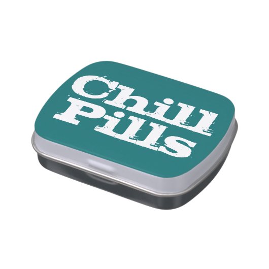 Teal/White Funny Chill Pills Container Candy Tin (Side)