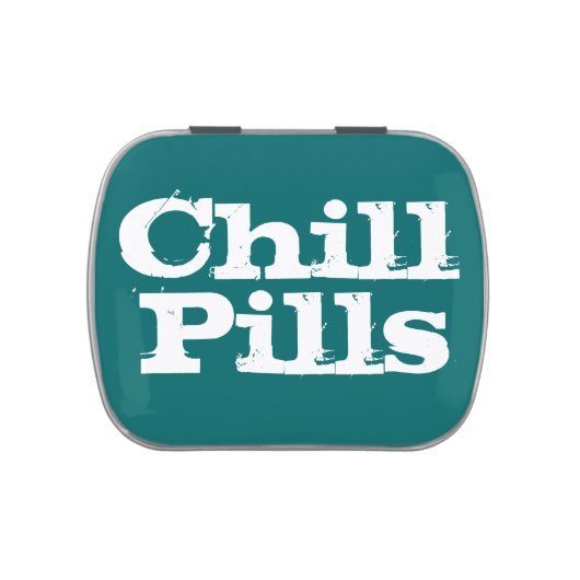 Teal/White Funny Chill Pills Container Candy Tin (Top)