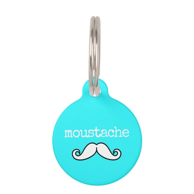 Teal White Funny Moustache Pet ID Tag (Front)