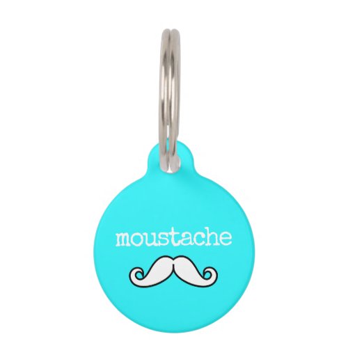 Teal White Funny Moustache Pet ID Tag