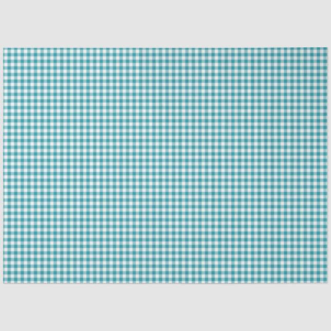 Teal & White Gingham Pattern Tissue Paper (Front)