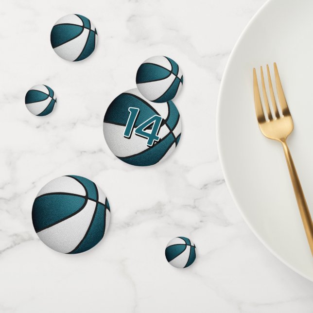 teal white girls basketball birthday party confetti (Group)