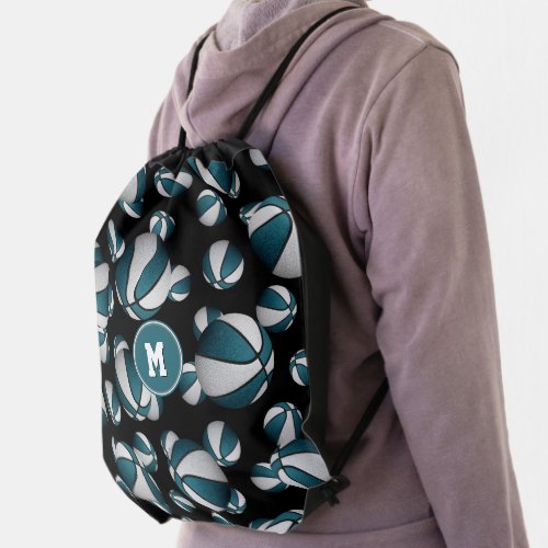 teal white girls boys school colors basketball drawstring bag