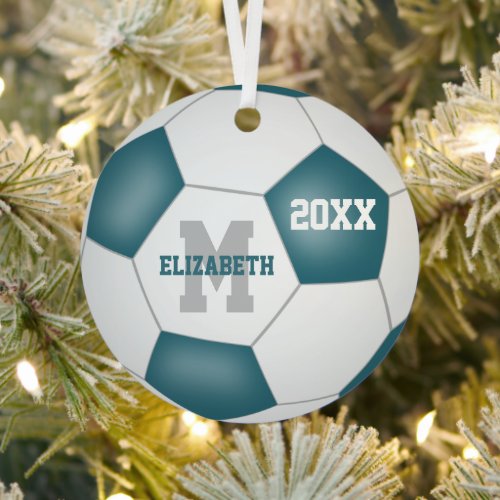 teal white girls boys school team colors soccer metal ornament