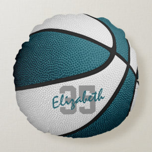 teal white girls boys sporty basketball round pillow