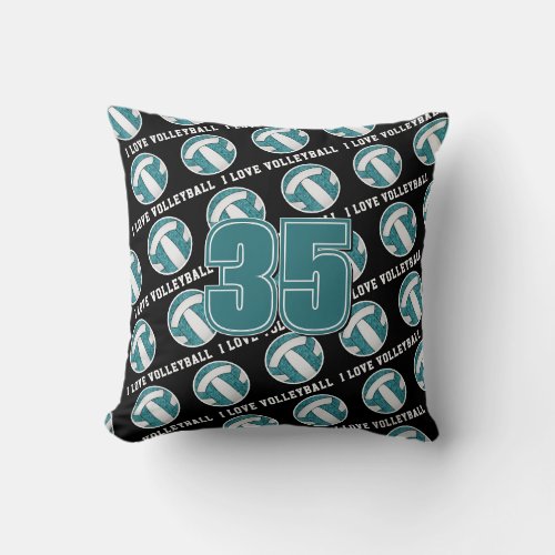 teal white girls I love volleyball Throw Pillow