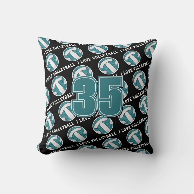 teal white girls I love volleyball Throw Pillow (Front)