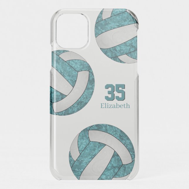 teal white girls name jersey number volleyball uncommon iPhone case (Back)
