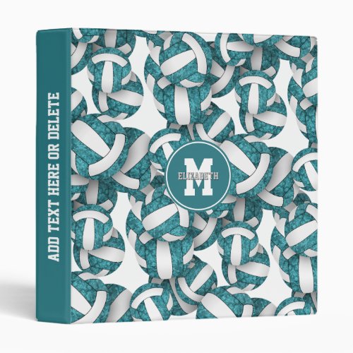 teal white girls school sports volleyball pattern 3 ring binder