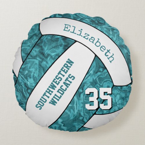 teal white girls sports gifts volleyball round pillow