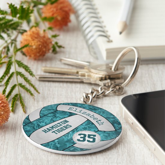 teal white girls' volleyball keychain bag tag