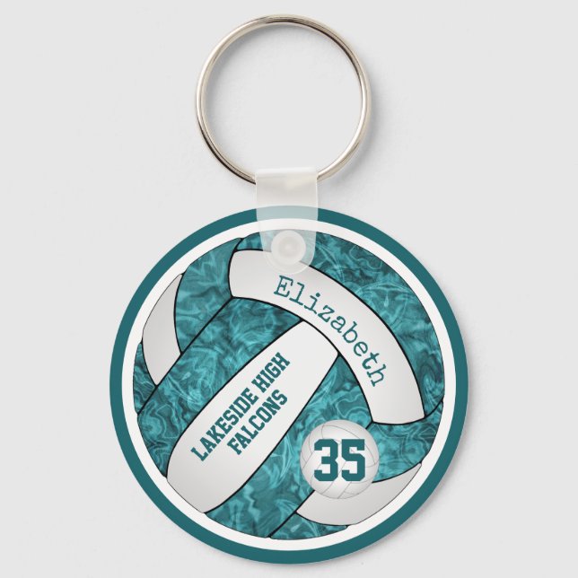 teal white girls' volleyball keychain bag tag (Front)
