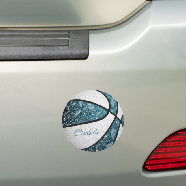 teal white girly boho doodles pattern basketball r car magnet (In Situ)