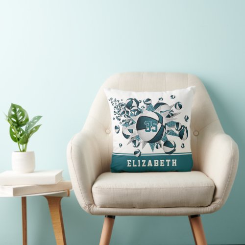 teal white girly sports decor basketball blowout throw pillow