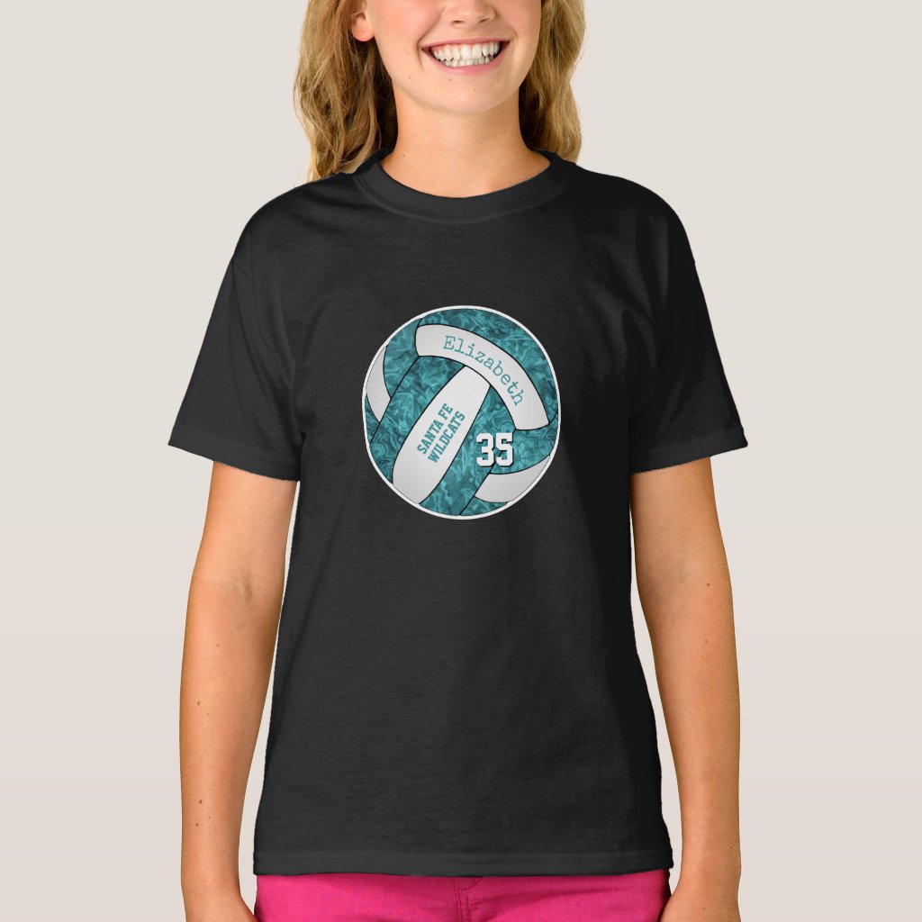 teal white girly volleyball team colors t-shirt