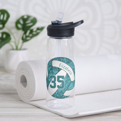Teal white girly volleyball team colors  water bottle