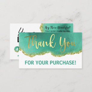 Teal White Gold Agate Thank You Purchase Business Card