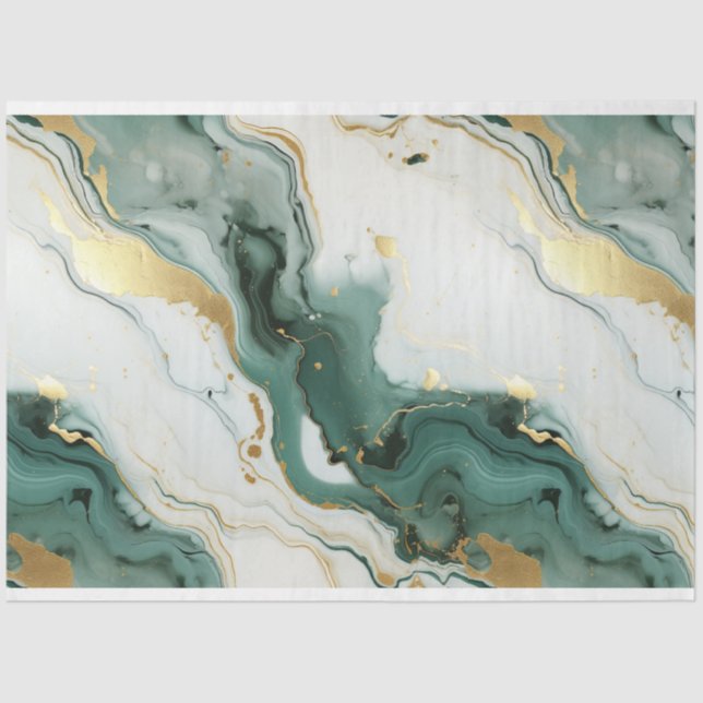 Teal White Gold Marble Decoupage Tissue Paper (Front)