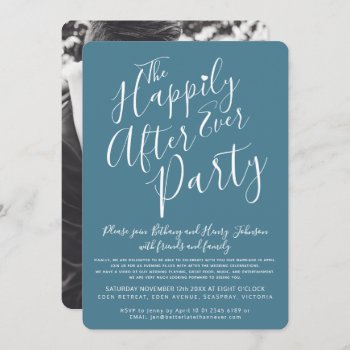 Teal White Happily Ever After Wedding Party Invitation by mylittleedenweddings at Zazzle
