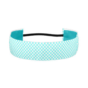 Teal White Harlequin Diamond Stripes Pattern Athletic Headband