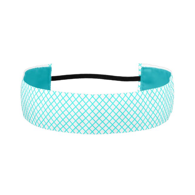 Teal White Harlequin Diamond Stripes Pattern Athletic Headband (Front)