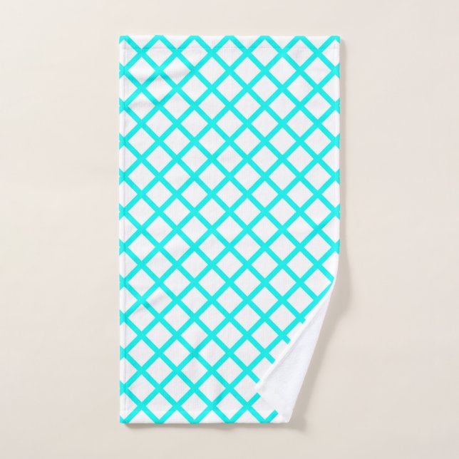 Teal White Harlequin Diamond Stripes Pattern Hand Towel (Hand Towel)