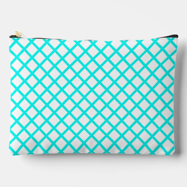 Teal White Harlequin Diamond Stripes Pattern Large Accessory Pouch (Front)