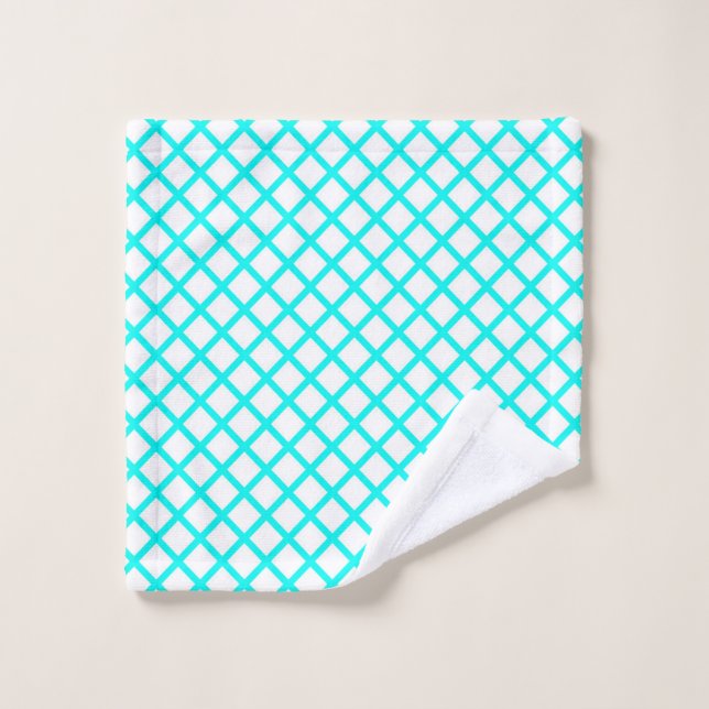 Teal White Harlequin Diamond Stripes Pattern Wash Cloth (Wash Cloth)