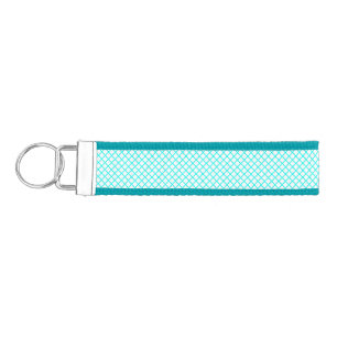 Teal White Harlequin Diamond Stripes Pattern Wrist Keychain