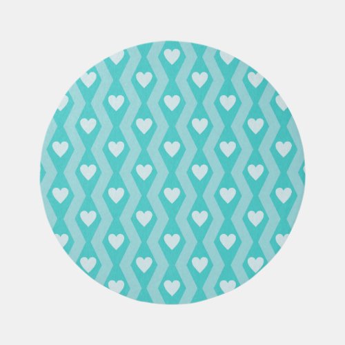  Teal  White Heart Round Rug