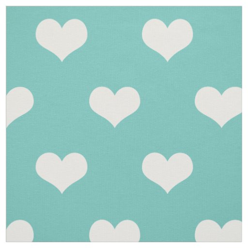 Teal White Hearts Pattern Fabric