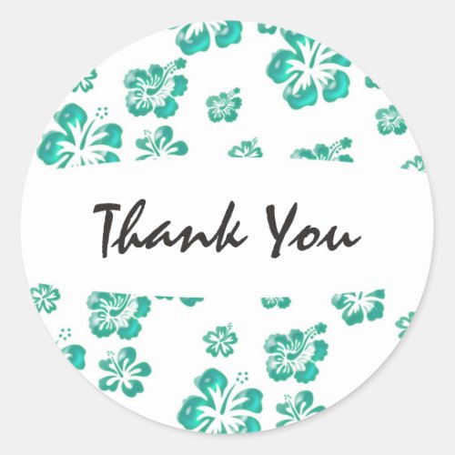Teal White Hibiscus Flower Floral Party Sticker
