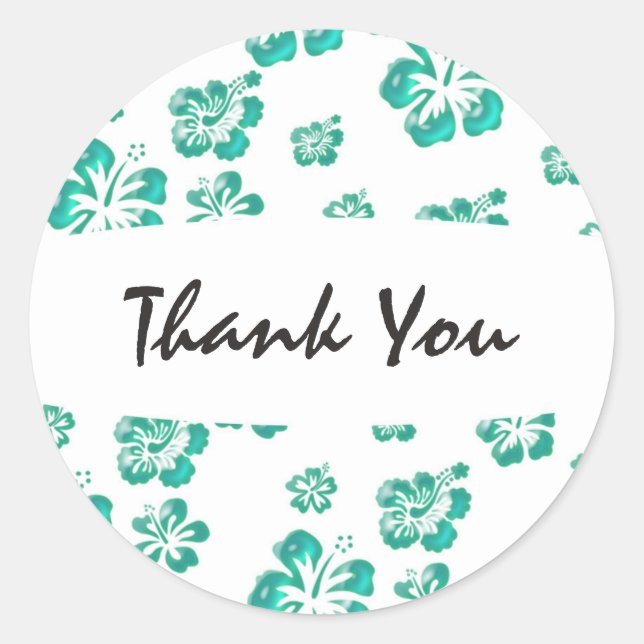 Teal White Hibiscus Flower Floral Party Sticker (Front)