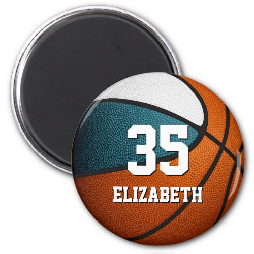 teal white kids basketball sports team colors magnet